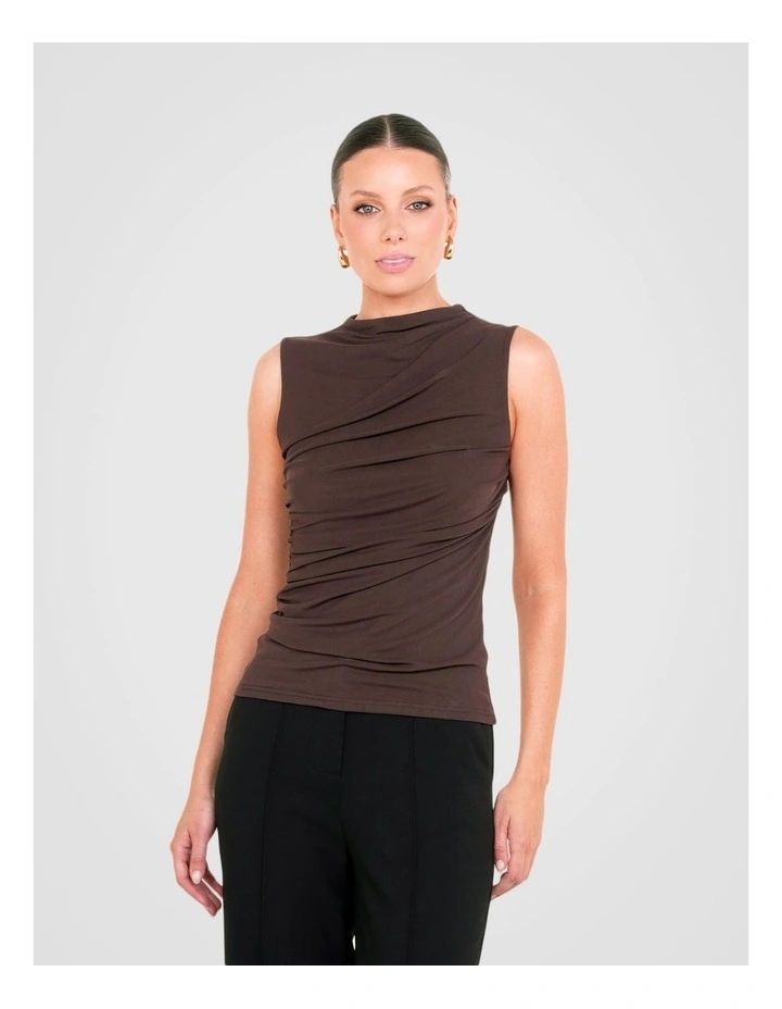 Greco Gathered Mesh Top in Brown image 5