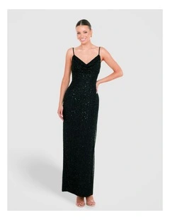 Lalor Cowl Neck Beaded Gown in Black
