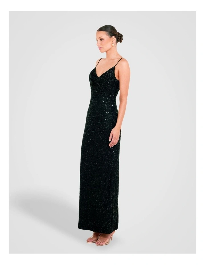 Lalor Cowl Neck Beaded Gown in Black image 3