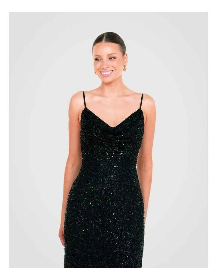 Lalor Cowl Neck Beaded Gown in Black image 4