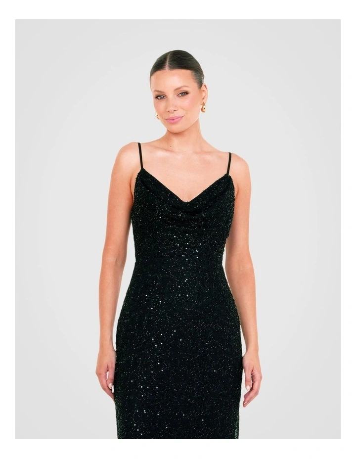 Lalor Cowl Neck Beaded Gown in Black image 5