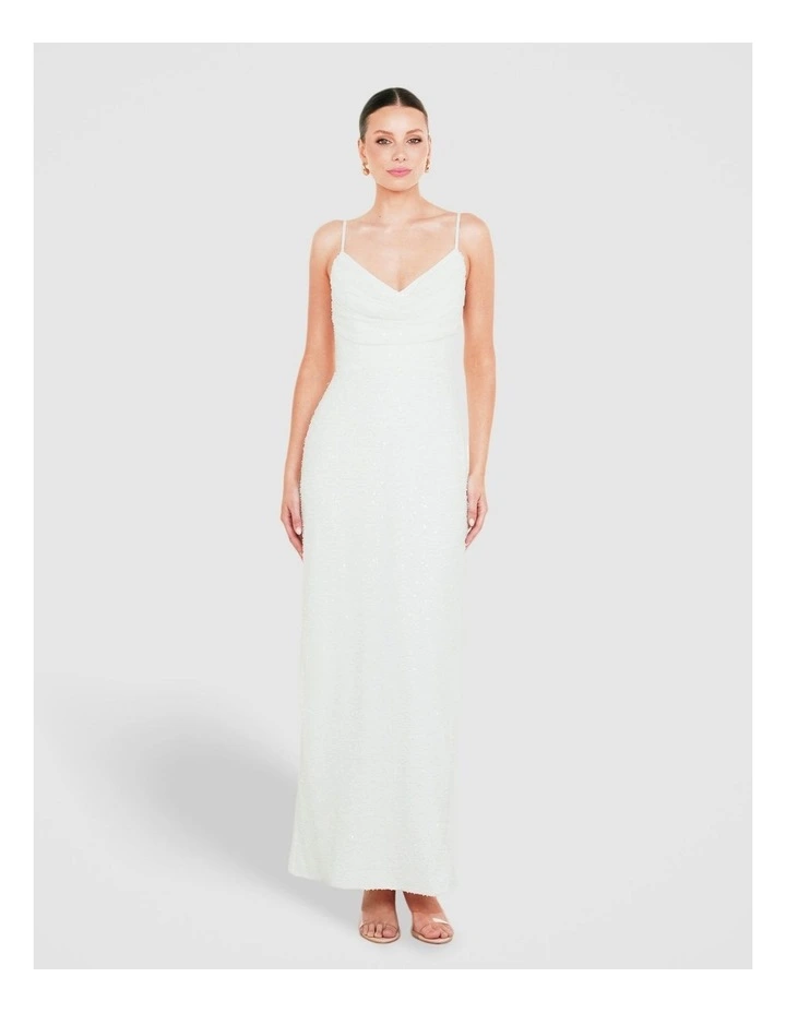 Lalor Cowl Neck Beaded Gown in White image 1