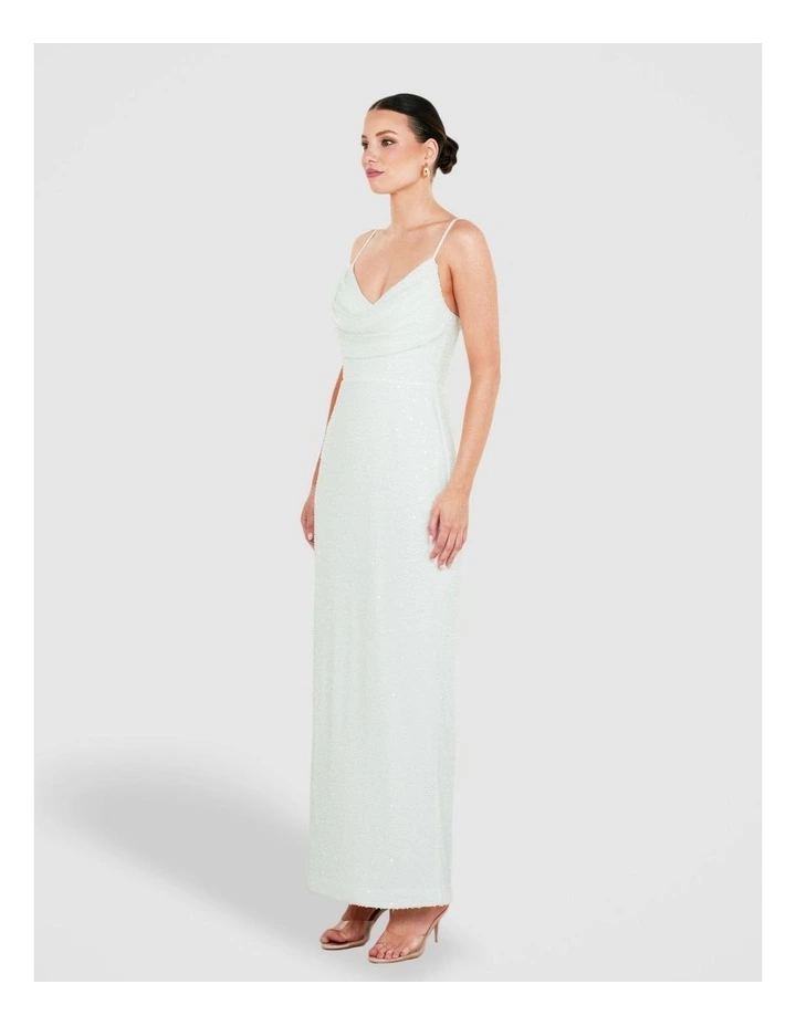 Lalor Cowl Neck Beaded Gown in White image 3