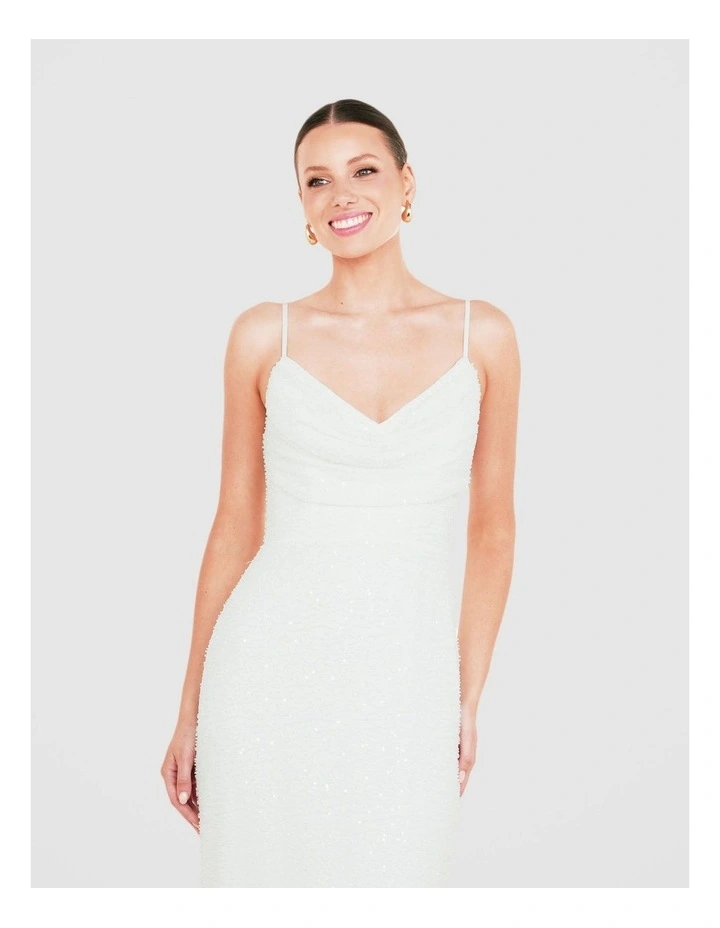 Lalor Cowl Neck Beaded Gown in White image 4