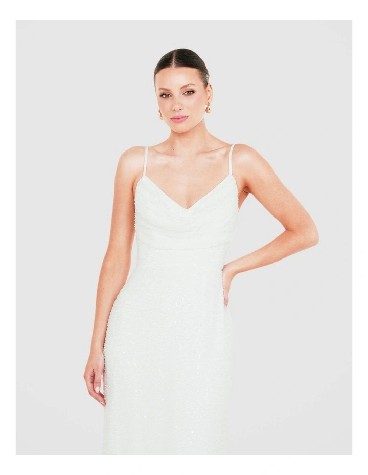 Lalor Cowl Neck Beaded Gown in White image 5