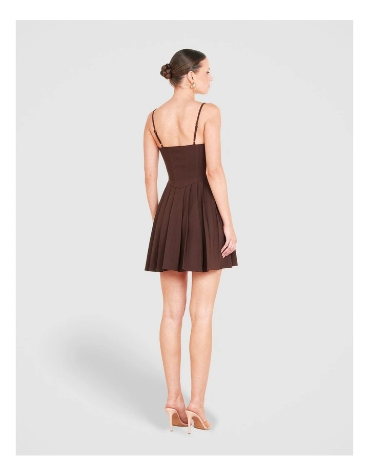 Cleo Pleated Skirt Mini Dress in Brown image 2