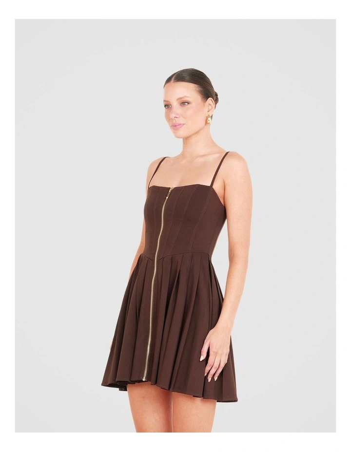 Cleo Pleated Skirt Mini Dress in Brown image 3