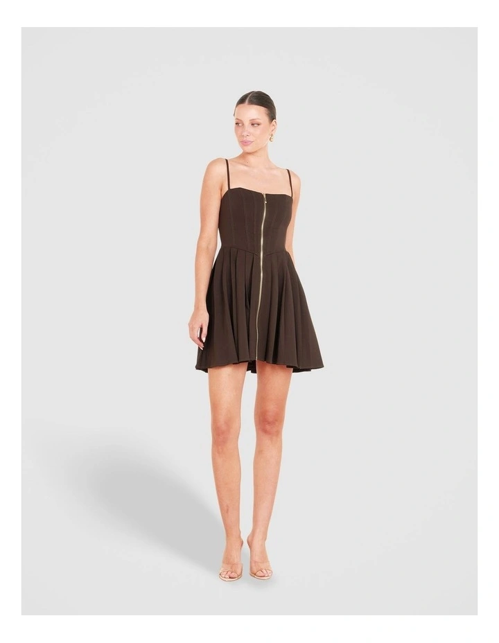 Cleo Pleated Skirt Mini Dress in Brown image 4