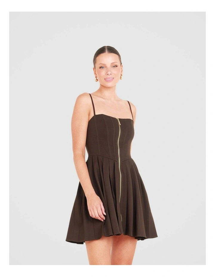 Cleo Pleated Skirt Mini Dress in Brown image 5