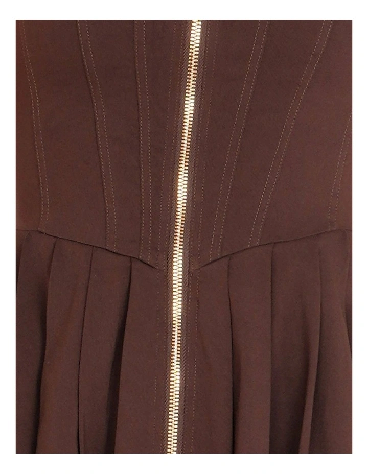 Cleo Pleated Skirt Mini Dress in Brown image 6