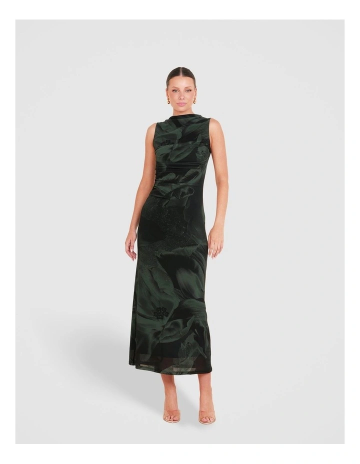 Uliana Gathered Midi Dress in Black image 1