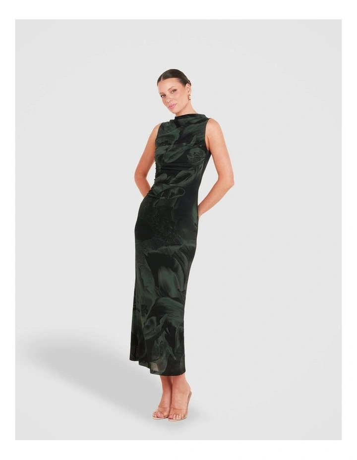 Uliana Gathered Midi Dress in Black image 3