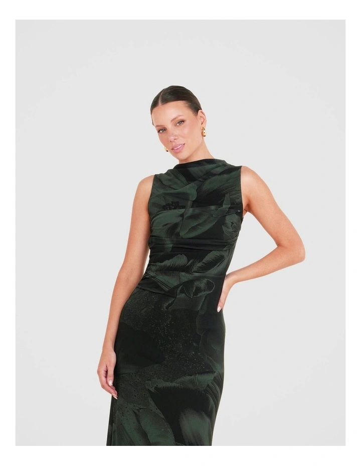 Uliana Gathered Midi Dress in Black image 4