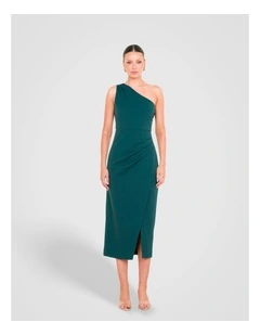 Goya One Shoulder Midi Dress in Green