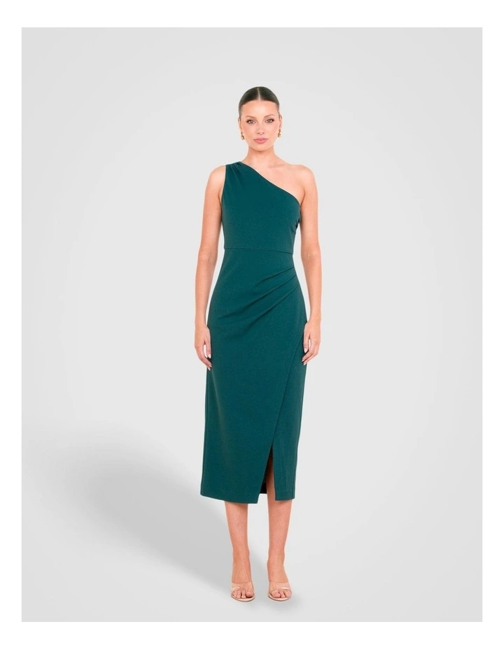 Goya One Shoulder Midi Dress in Green image 1
