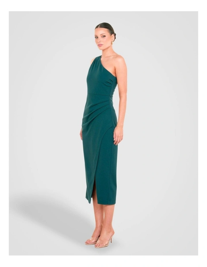 Goya One Shoulder Midi Dress in Green image 3