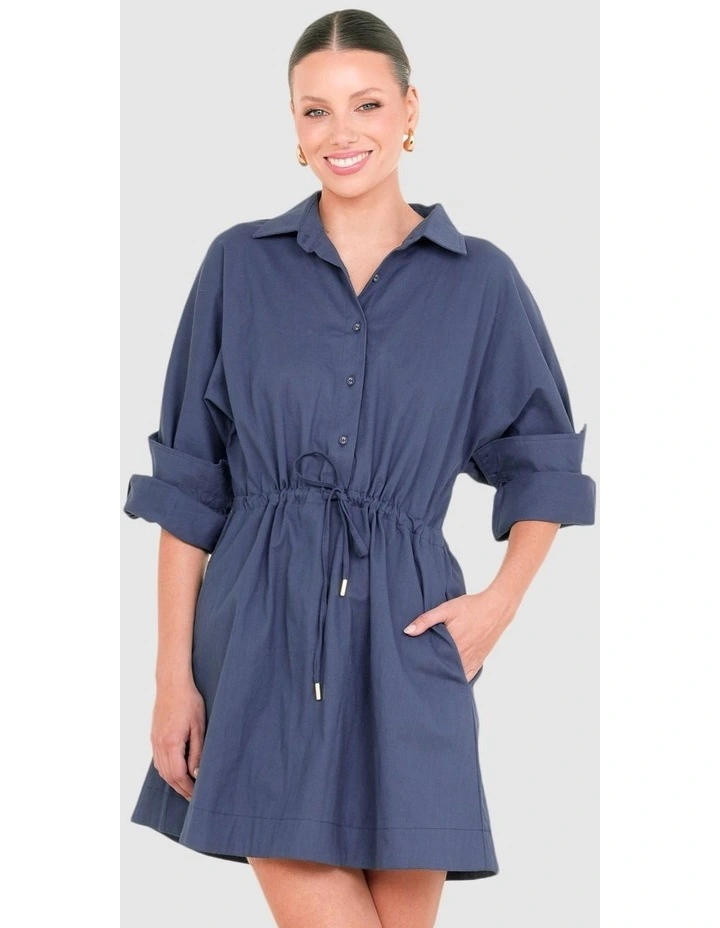 Kristy Mini Shirt Dress in Blue image 4