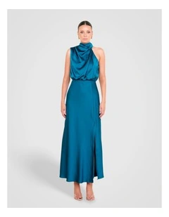 Como High Neck Midi Dress in Blue