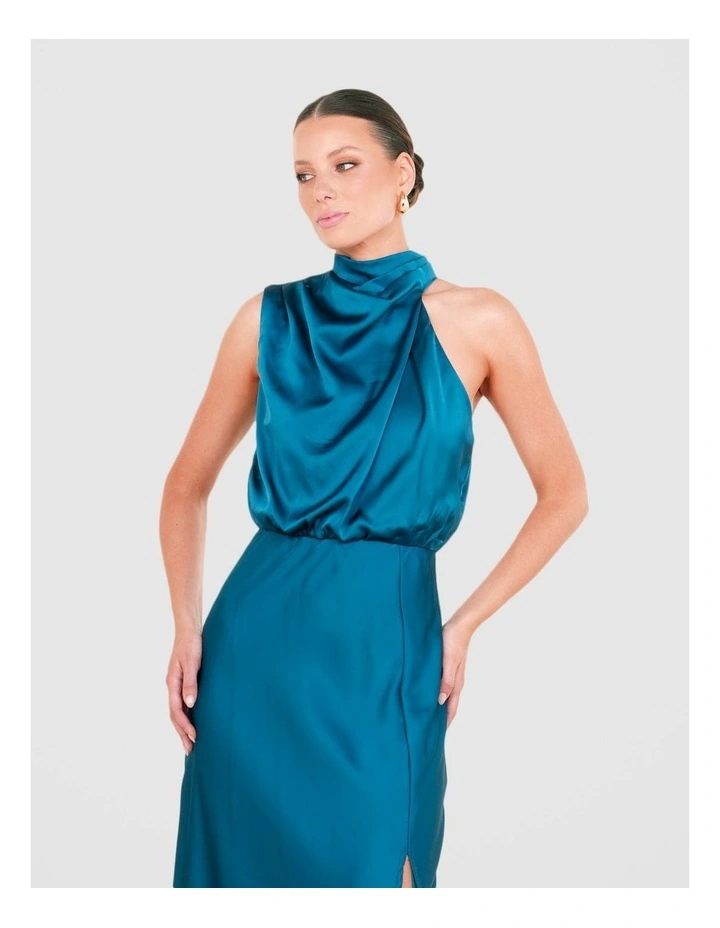 Como High Neck Midi Dress in Blue image 5