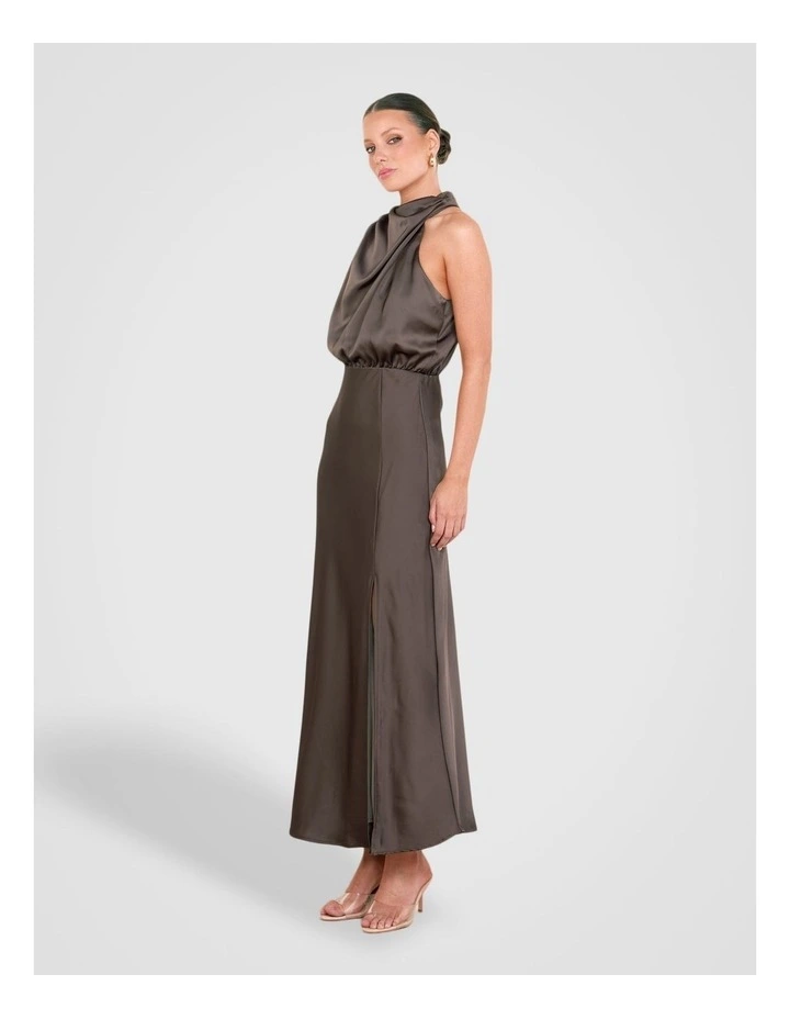 Como High Neck Midi Dress in Brown image 3