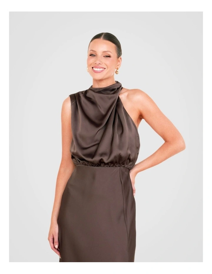 Como High Neck Midi Dress in Brown image 5