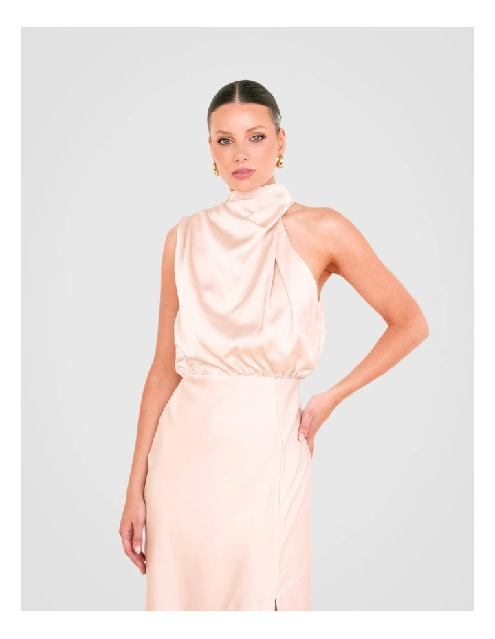 Como High Neck Midi Dress in Cream image 4