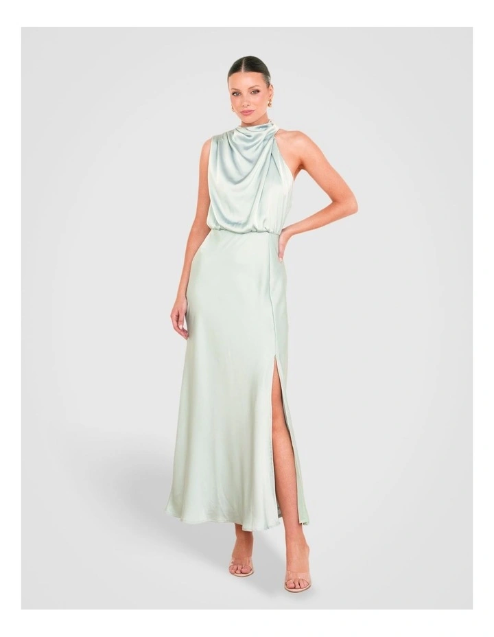 Como High Neck Midi Dress in Green image 1