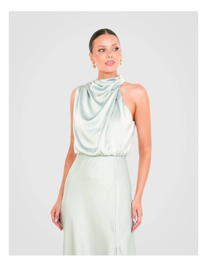 Como High Neck Midi Dress in Green image 4