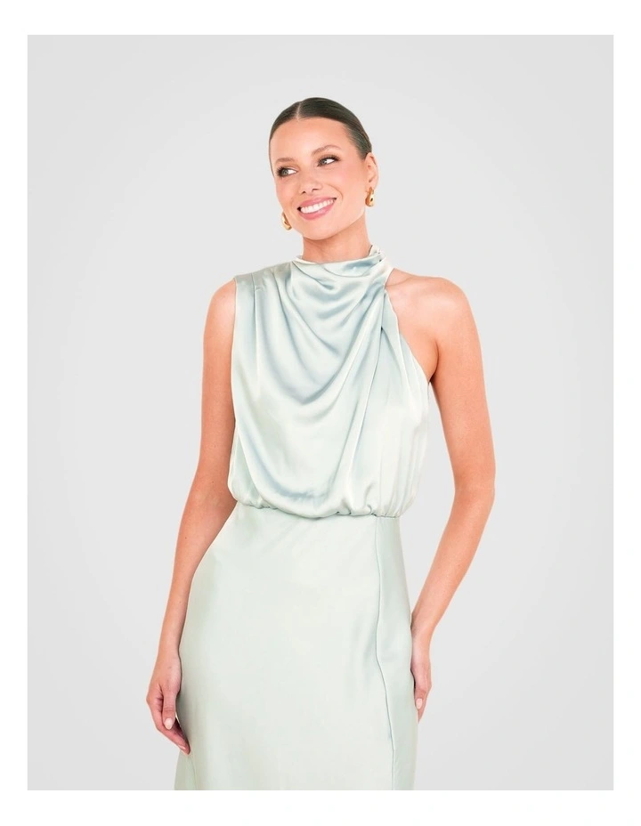 Como High Neck Midi Dress in Green image 5