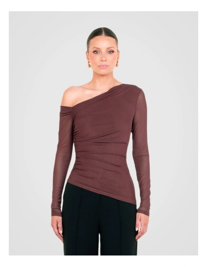 Kerrie Mesh Long Sleeve Top in Brown image 1