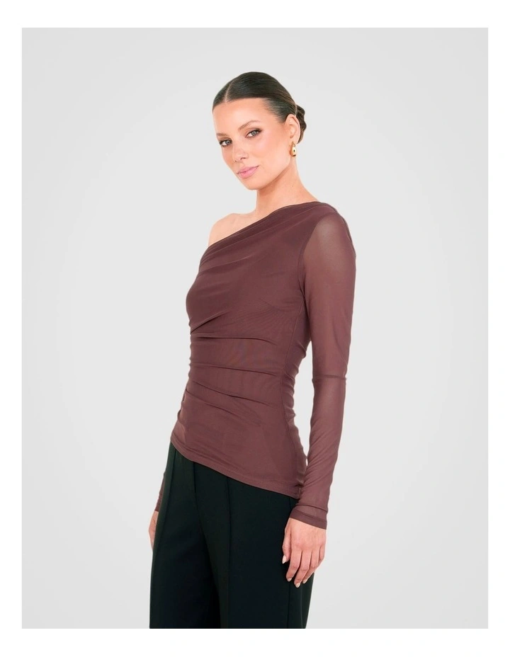 Kerrie Mesh Long Sleeve Top in Brown image 3