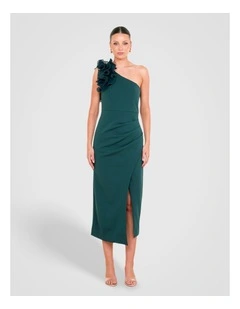 Hina Ruffle One Shoulder Dress in Emerald