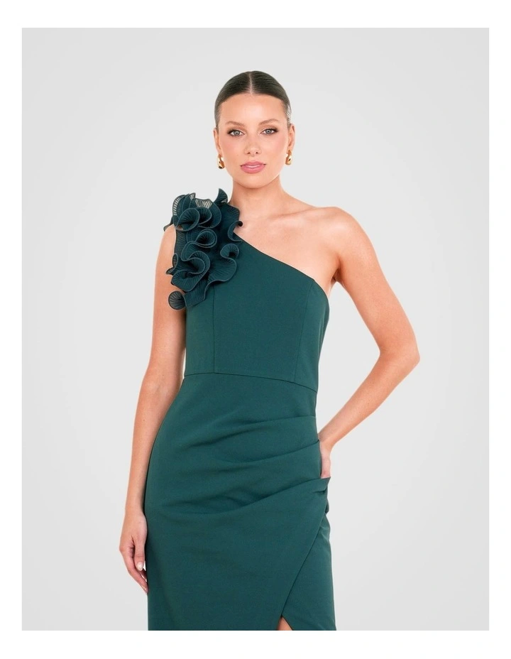 Hina Ruffle One Shoulder Dress in Emerald image 4