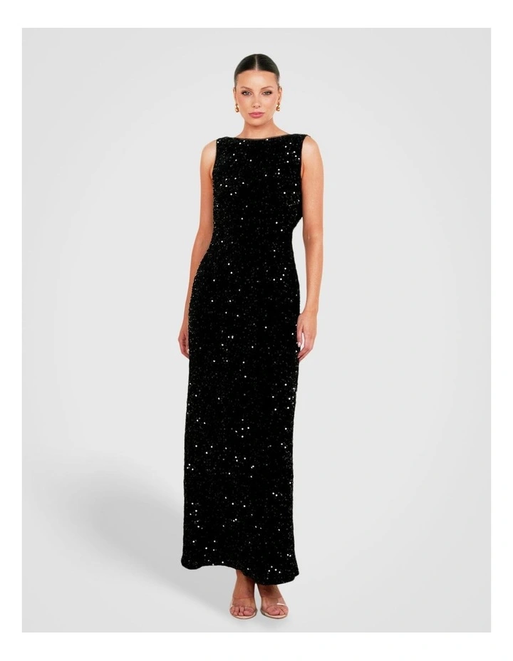 Zanthe Boat Neck Gown in Black image 1