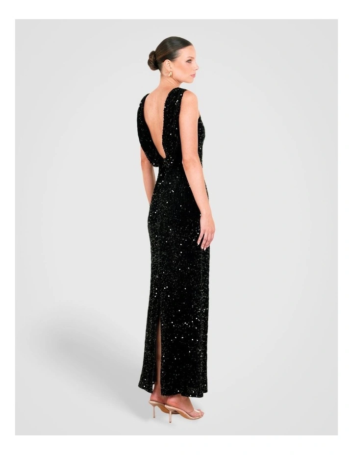 Zanthe Boat Neck Gown in Black image 2