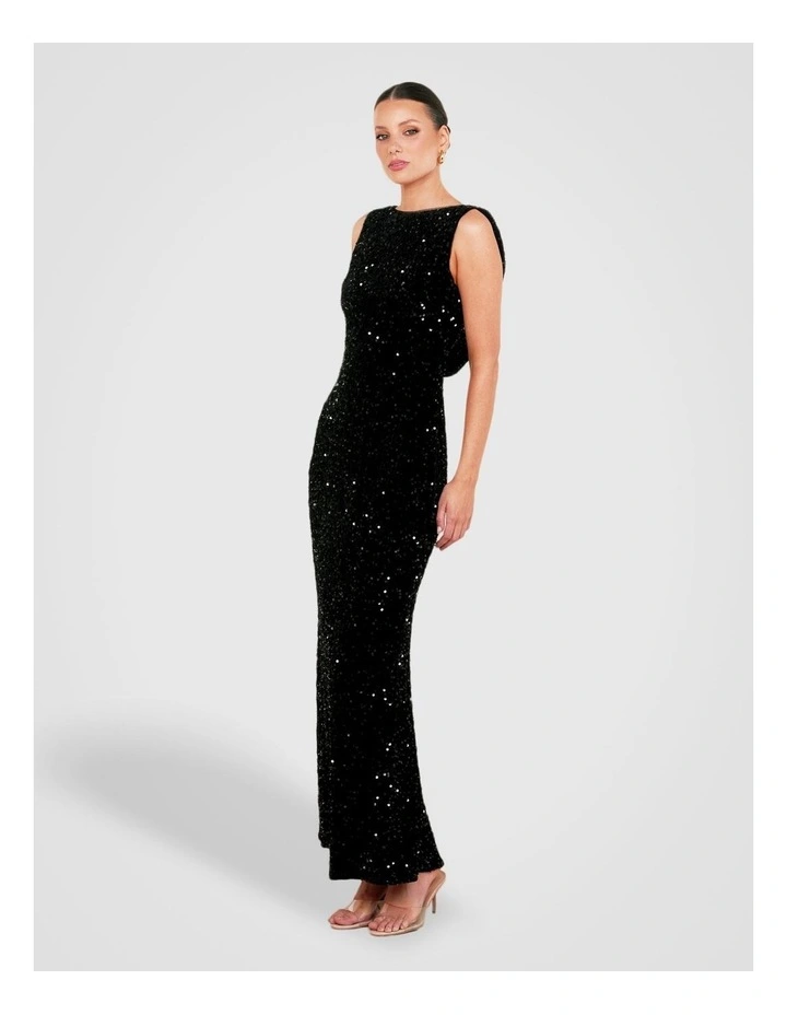 Zanthe Boat Neck Gown in Black image 3