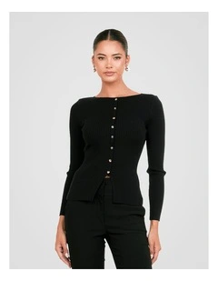 Jolene Split Front Knit Top in Black