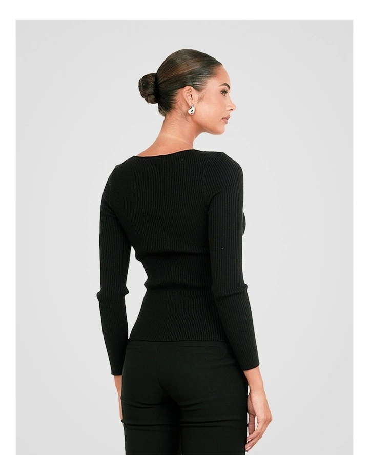 Jolene Split Front Knit Top in Black image 2