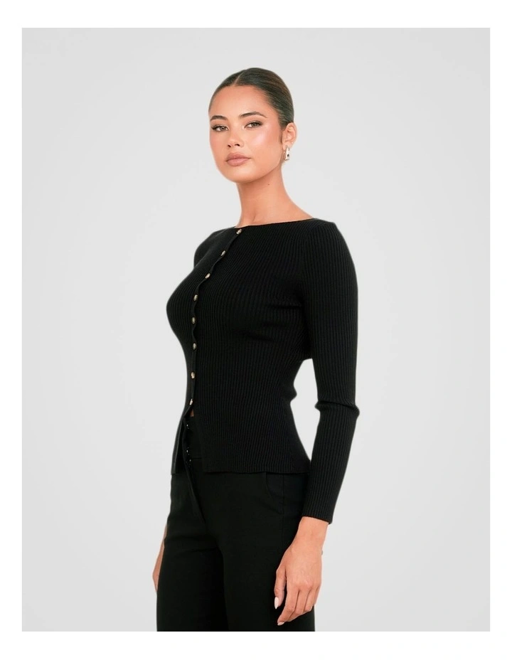 Jolene Split Front Knit Top in Black image 3