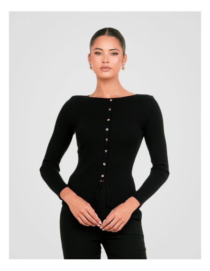 Jolene Split Front Knit Top in Black image 4