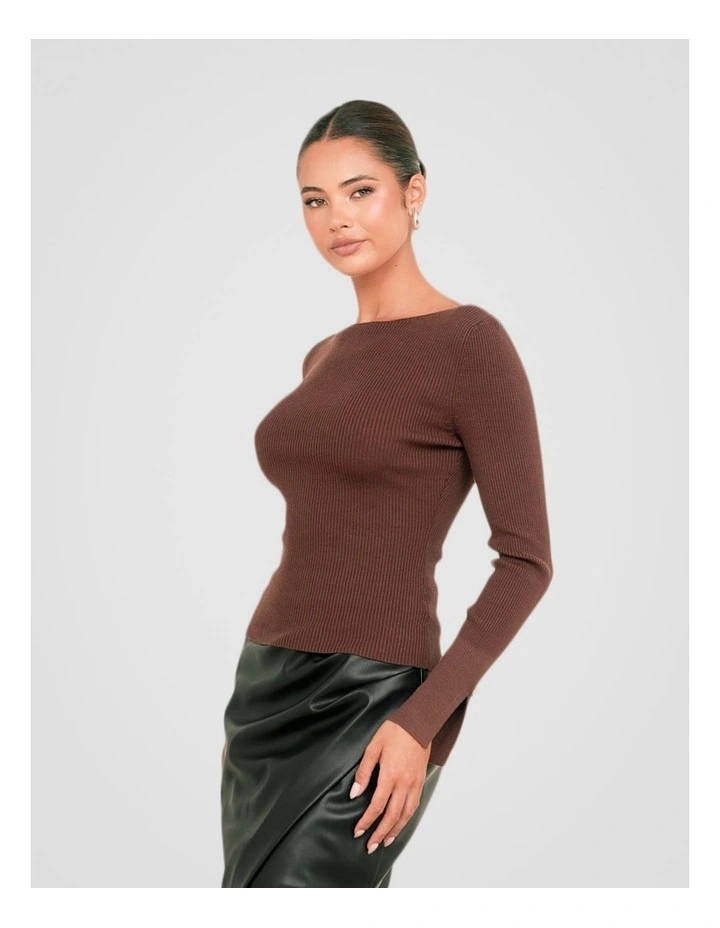 Ivanna Long Sleeve Knit Top in Brown image 3
