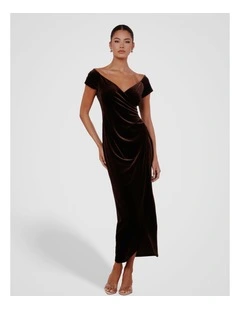 Scotia Off Shoulder Gown in Brown