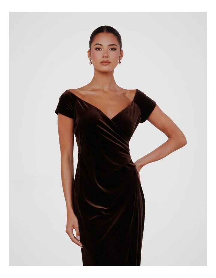 Scotia Off Shoulder Gown in Brown image 4