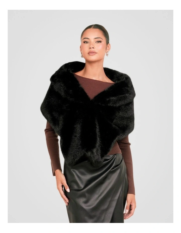 Blakely Faux Fur Stole Jacket in Black image 1