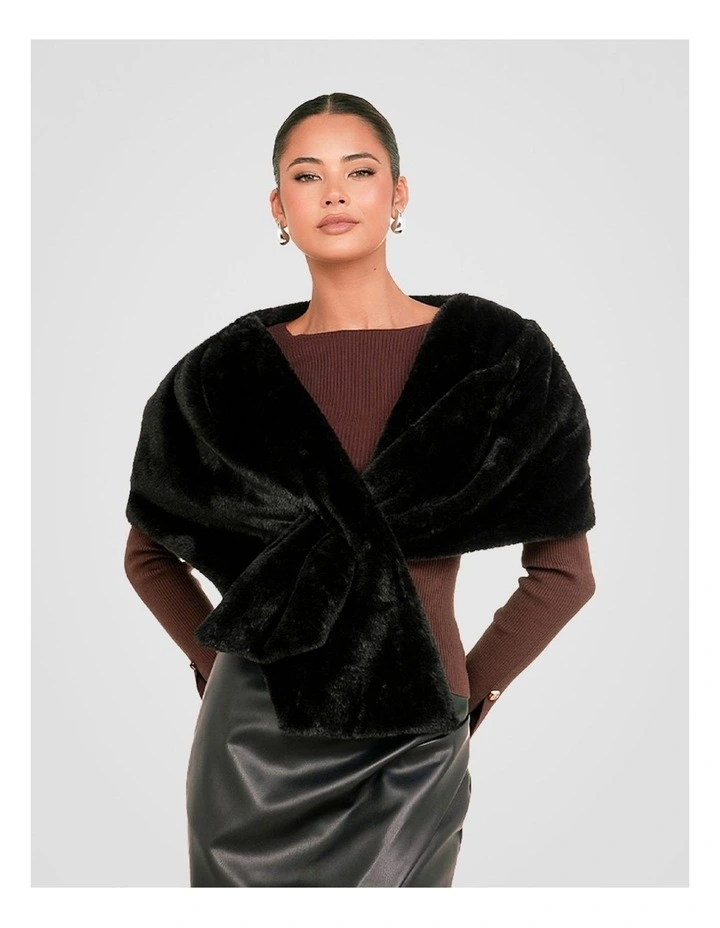Blakely Faux Fur Stole Jacket in Black image 4