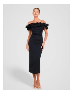 Clara Off Shoulder Midi Dress in Blue