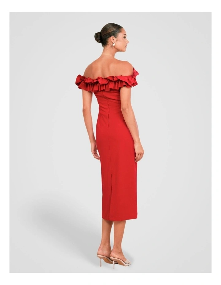 Clara Off Shoulder Midi Dress in Red image 2