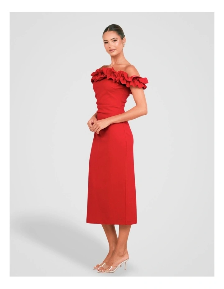 Clara Off Shoulder Midi Dress in Red image 3