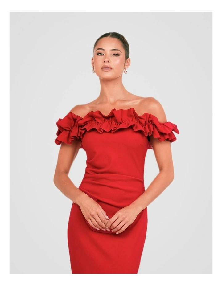 Clara Off Shoulder Midi Dress in Red image 4