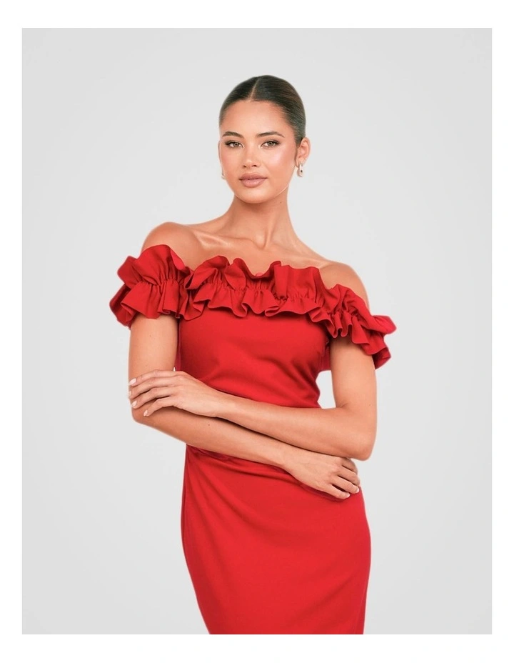Clara Off Shoulder Midi Dress in Red image 5